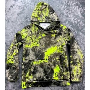 Under Armour Youth Large Hoodie Gray Neon Yellow Camo Tie Dye Loose Fit
